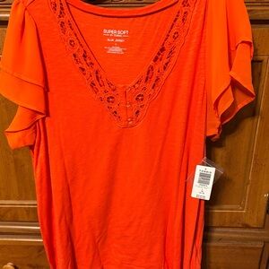 NWT Torrid Super Soft Orange Lace-Trim V-Neck Top